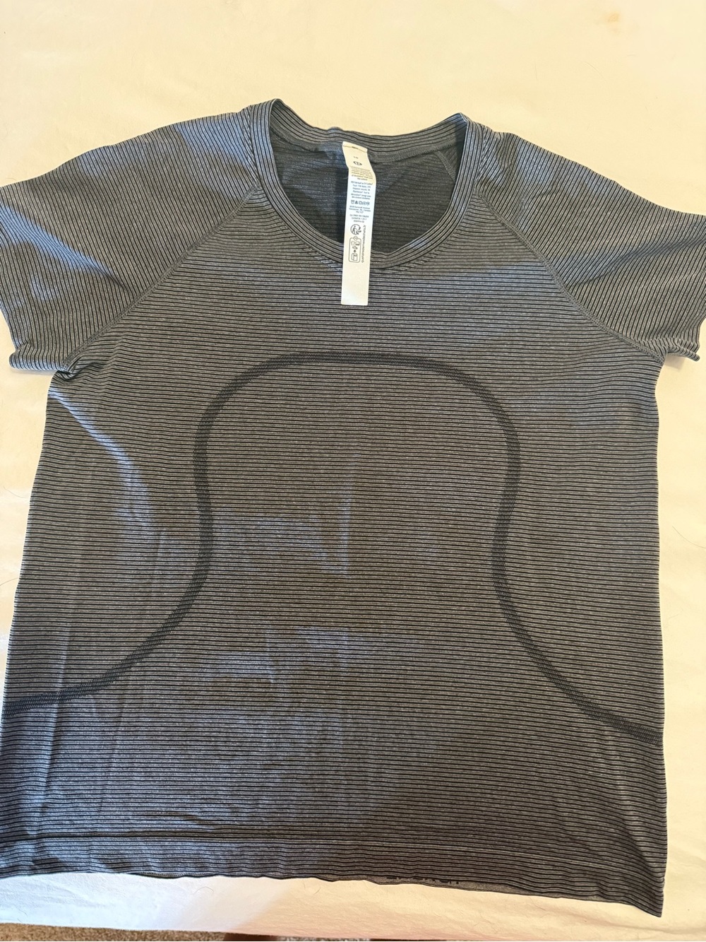 lululemon athletica Women's Charcoal Gray Striped swiftly Short-Sleeve Tee race